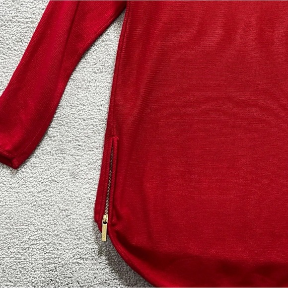 Michael Kors Red Tunic Sweater Long Sleeves With Gold Side Zippers - Picture 6 of 12